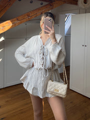 Musselin Schleifen Jumpsuit - creme