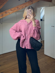Musselin Bluse mit Ballonärmeln - Beere
