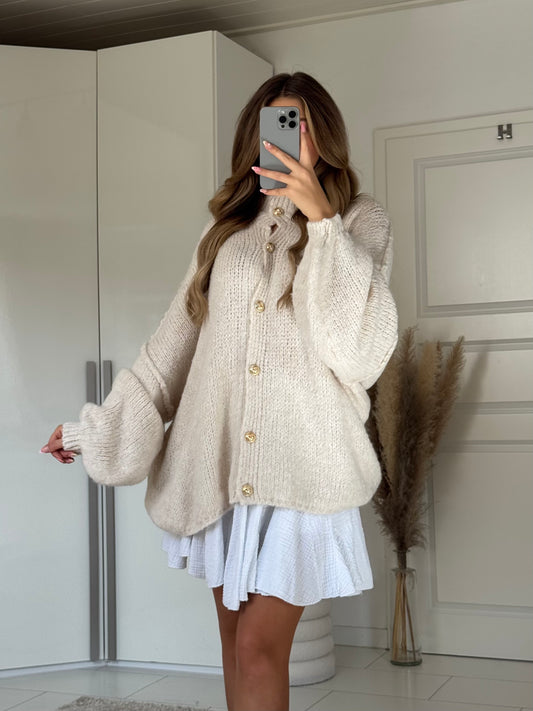 Cozy long Strickjacke - Creme
