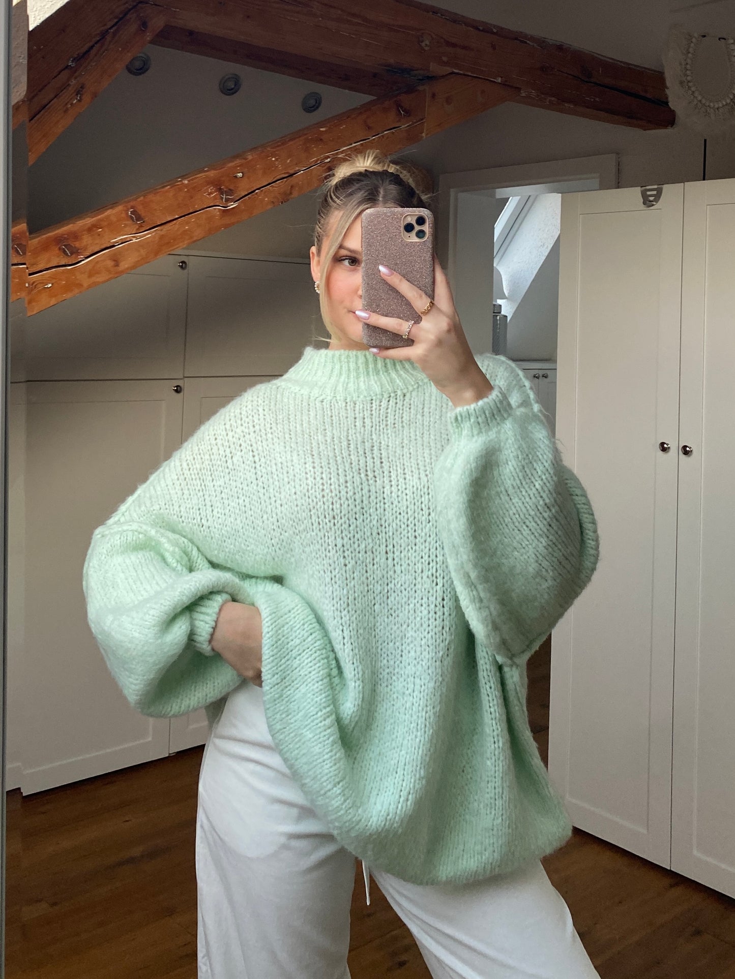 Cozy long Strickpullover - Mint