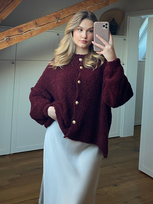 Bouclé Strickjacke Bordeaux