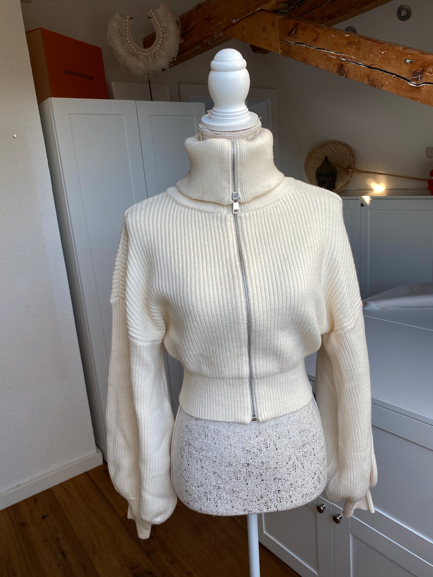 Zip Strick Sweater creme