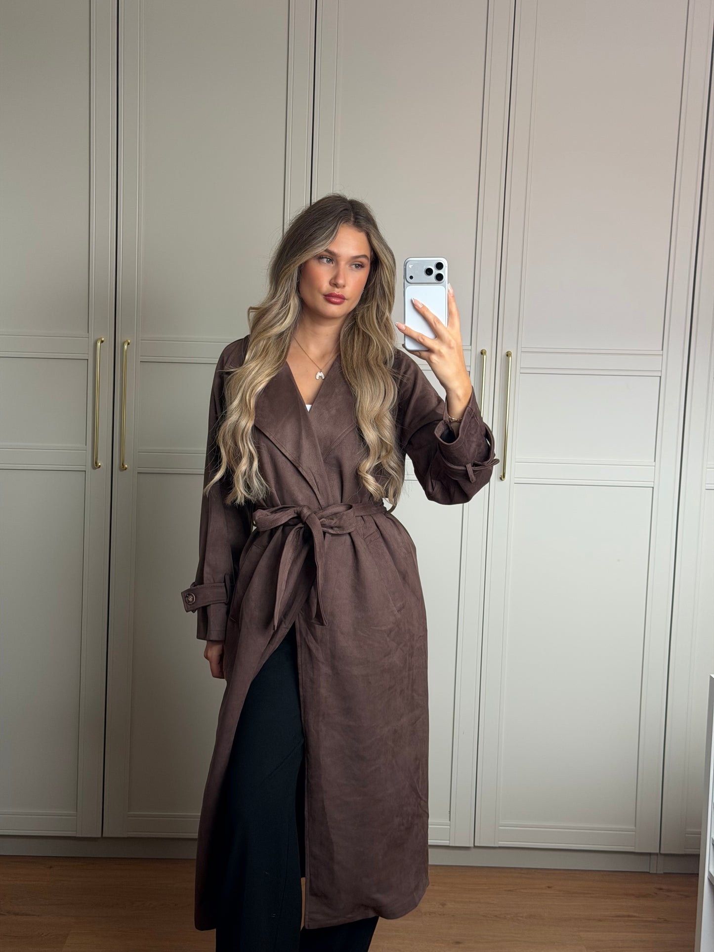 Wildleder Optik Trenchcoat