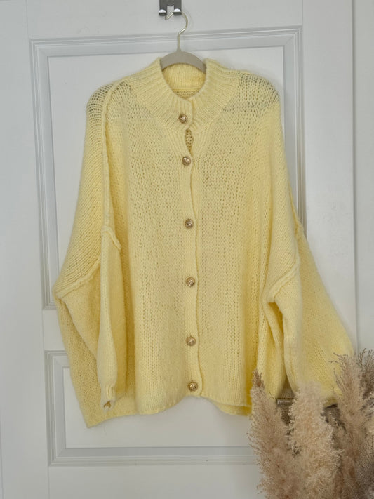 Cozy long Strickjacke - Lemon