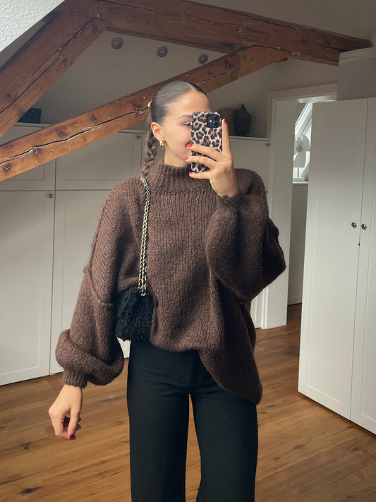 Cozy long Strickpullover - Schoko