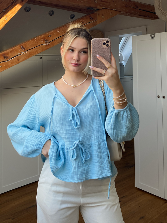 Ava Musselin Bluse - Hellblau